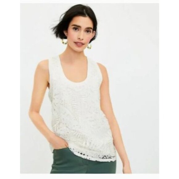 Loft Womens ivory Sleeveless Palm Lace Top Tank size medium - Picture 1 of 6